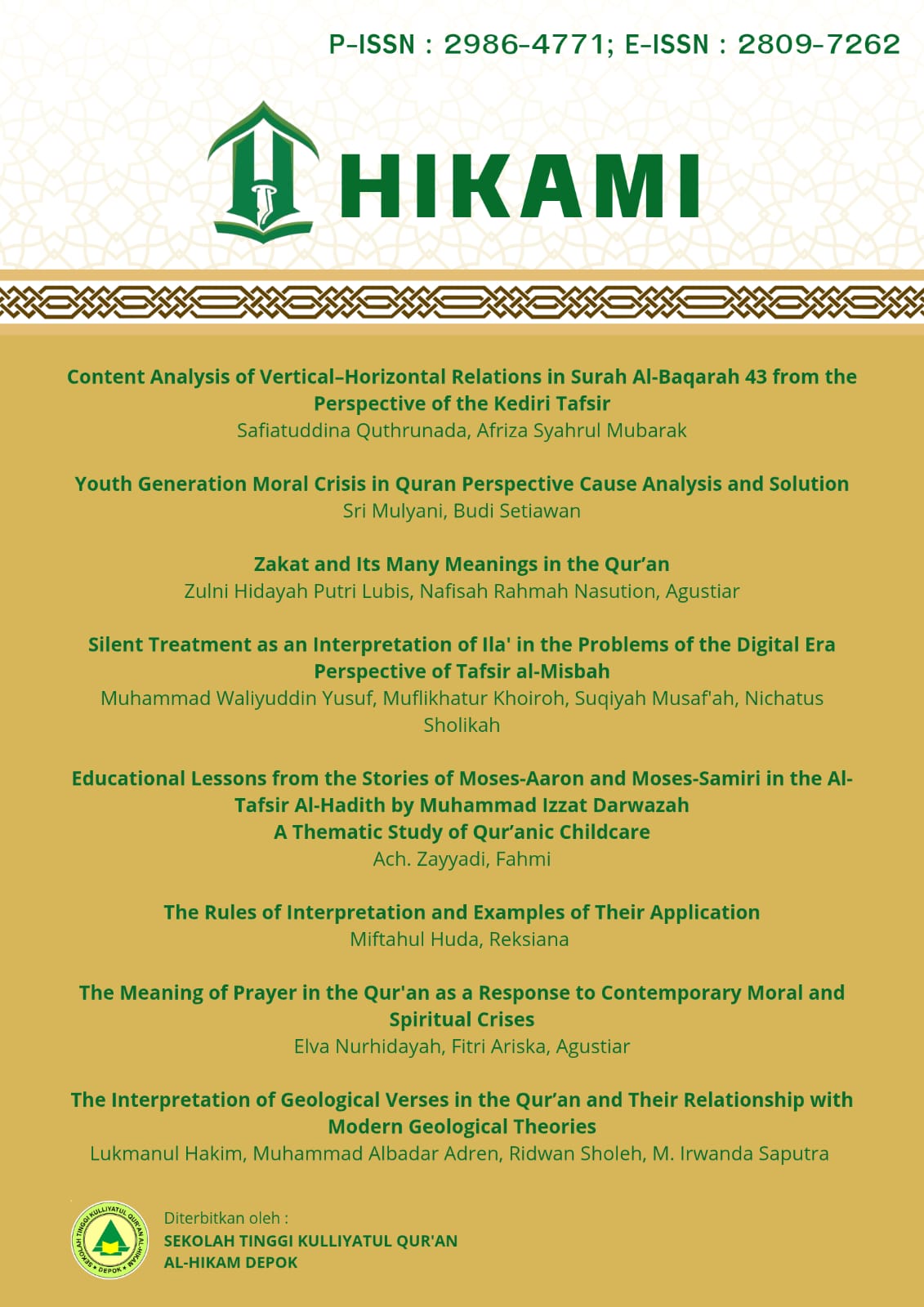 Educational Lessons from the Stories of Moses-Aaron and Moses-Samiri in the Al-Tafsir Al-Hadith ...